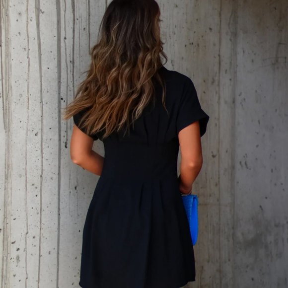 Ginnie Pintuck Button Down Shirt Dress - Black × 1 - Picture 10 of 11